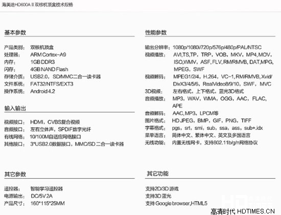 海美迪HD600AII-参数配置