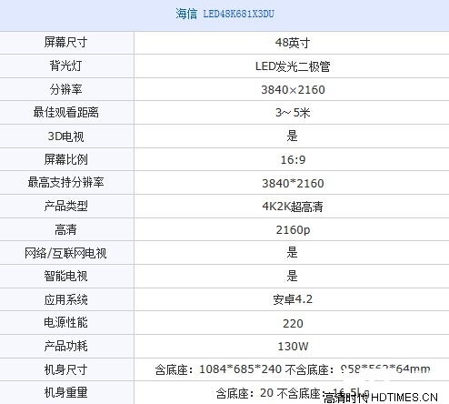 海信48K681 48寸炫彩4K智能电视降价