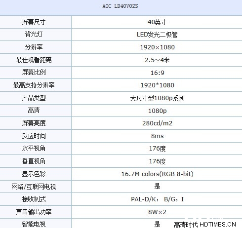 40寸智能小清新 AOC LD40V02S电视促销